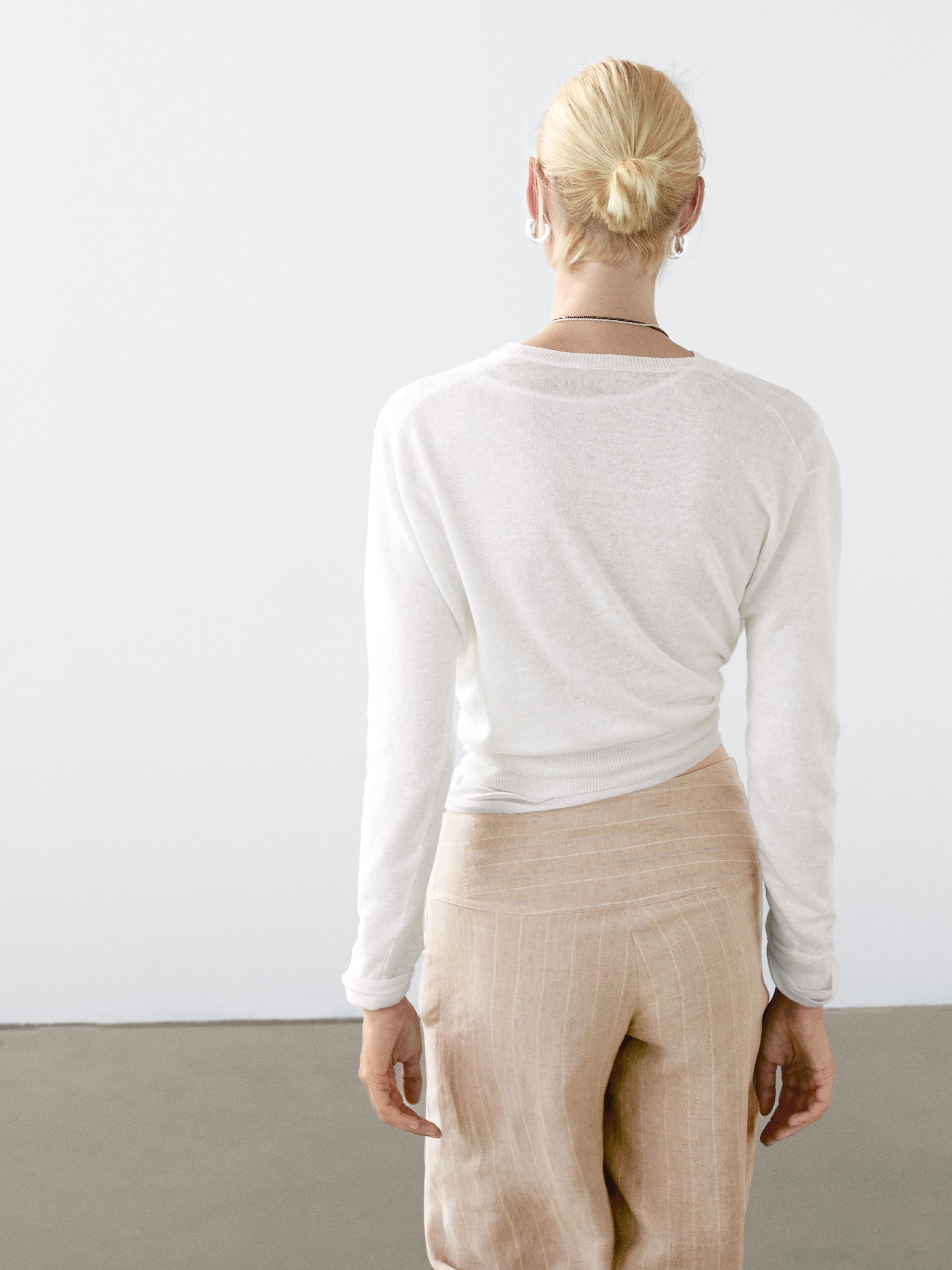 Pull en maille 100 % lin à col rond